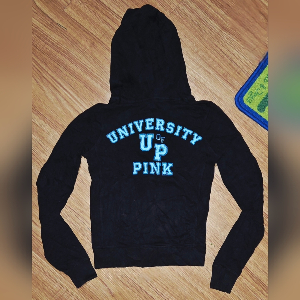 Victoria's Secret PINK Y2K Vintage 08 University Of Pink Black Full Zip Size XS
